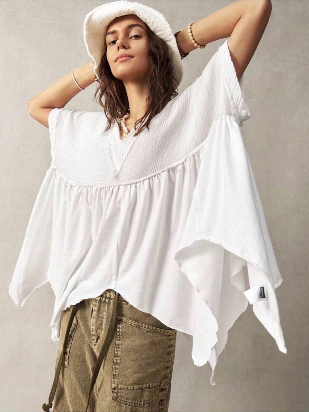 BOUTIQUE HANDKERCHIEF HEM BOHO TOP